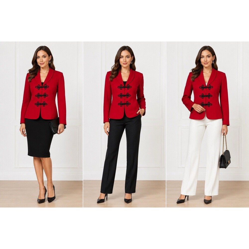 Le Suit Vintage Red Frog Knot Blazer Jacket Size 14‎ - Picture 2 of 5
